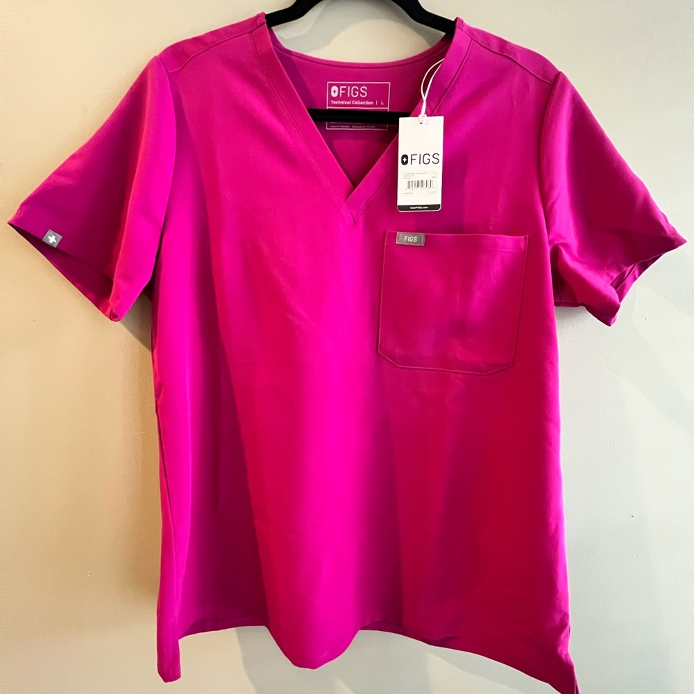 Figs Catarina One Pocket Scrub Top - Raspberry Sorbet